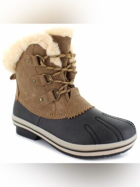 PAWZ Brown and Black Faux-Fur Lined Lace-Up Winter Rain Boot Size 10